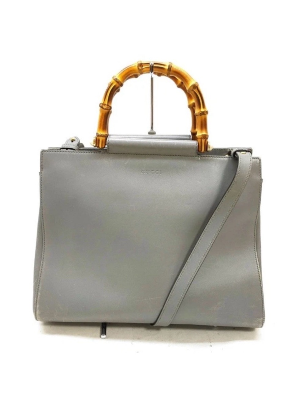 Gucci Gray Leather Satchel with Bamboo Handle